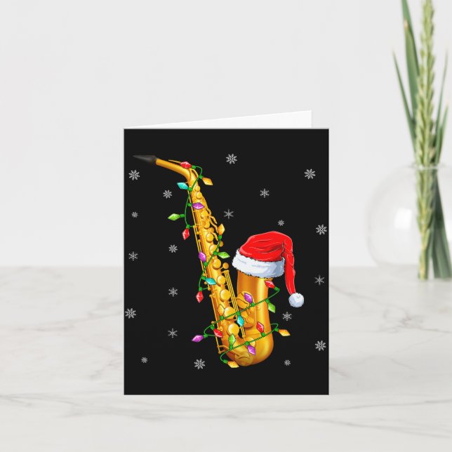 Saxophone Music Lover Xmas Lights Santa Saxophone  Karte (Vorderseite)