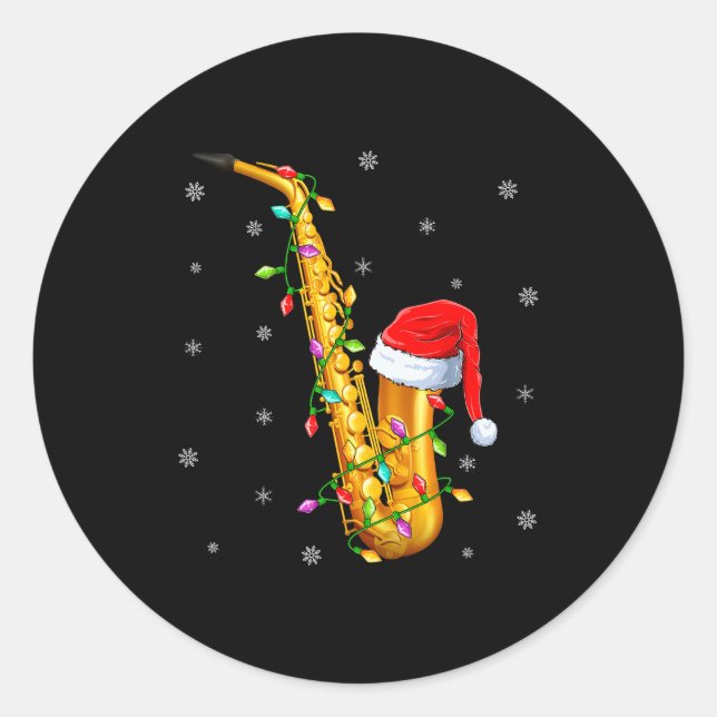 Saxophone Music Lover Xmas Lights Santa Saxophone  Runder Aufkleber (Vorderseite)