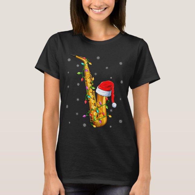 Saxophone Music Lover Xmas Lights Santa Saxophone  T-Shirt (Vorderseite)