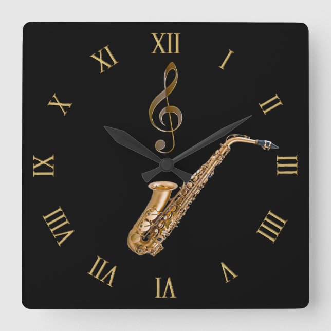 Saxophone Music-Themed Musician's Geschenk Quadratische Wanduhr (Vorderseite)