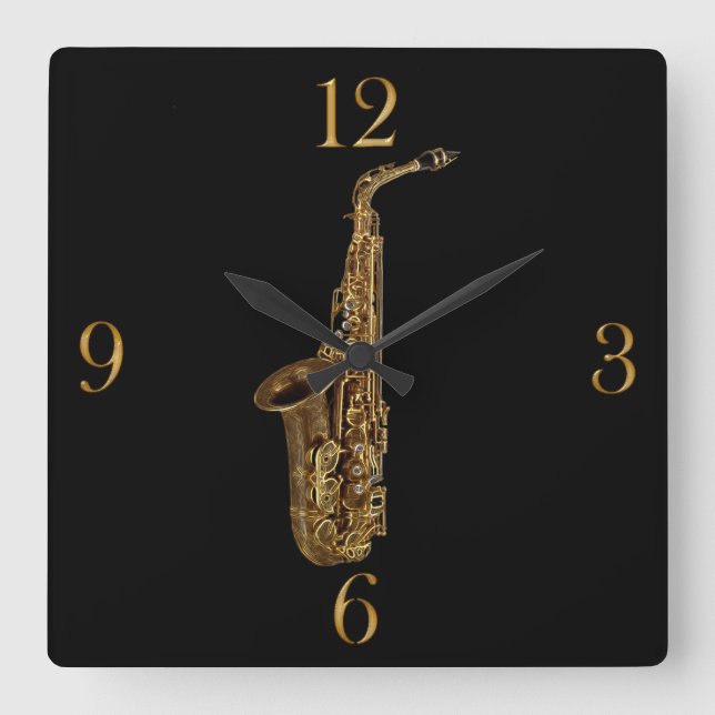 Saxophone Music Themed Wall Clock Quadratische Wanduhr (Vorderseite)