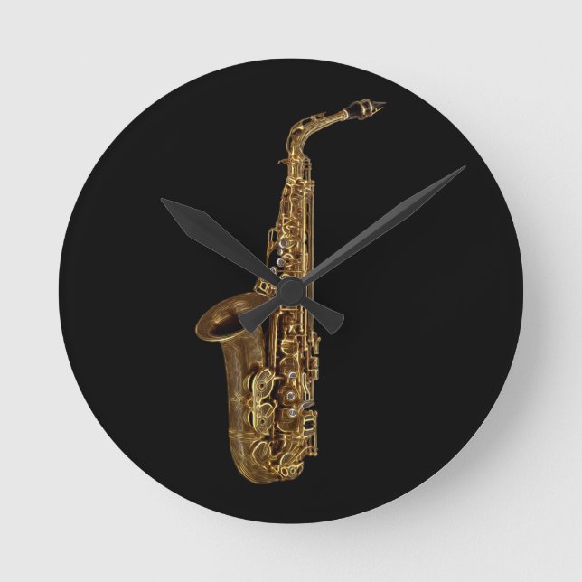 Saxophone Music Themed Wall Clock Runde Wanduhr (Vorderseite)