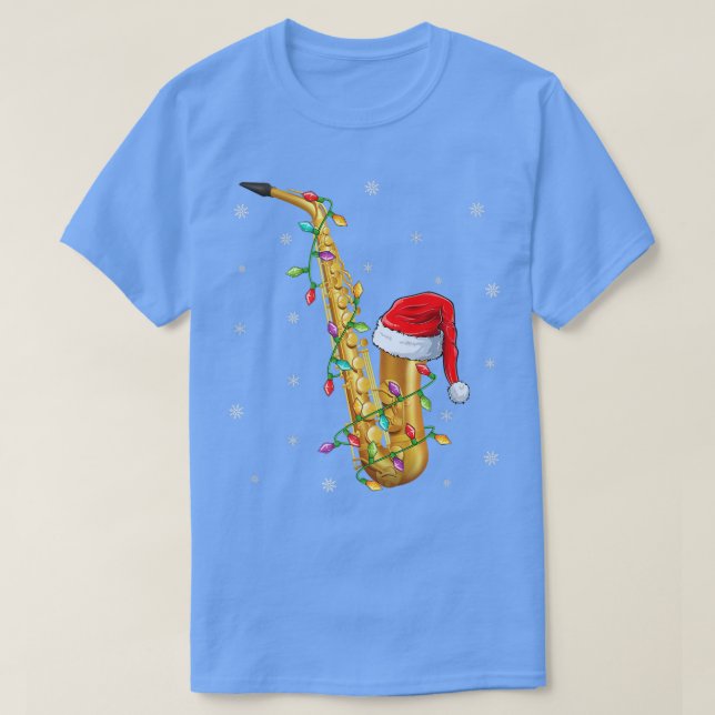 Saxophone Music Xmas Lighting Weihnachtsmannmütze  T-Shirt (Design vorne)
