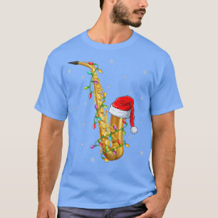 Saxophone Music Xmas Lighting Weihnachtsmannmütze T-Shirt