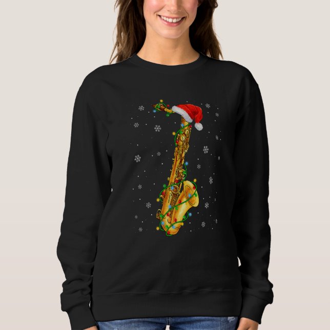 Saxophone Music  Xmas Lights  Santa Hat Christmas Sweatshirt (Vorderseite)