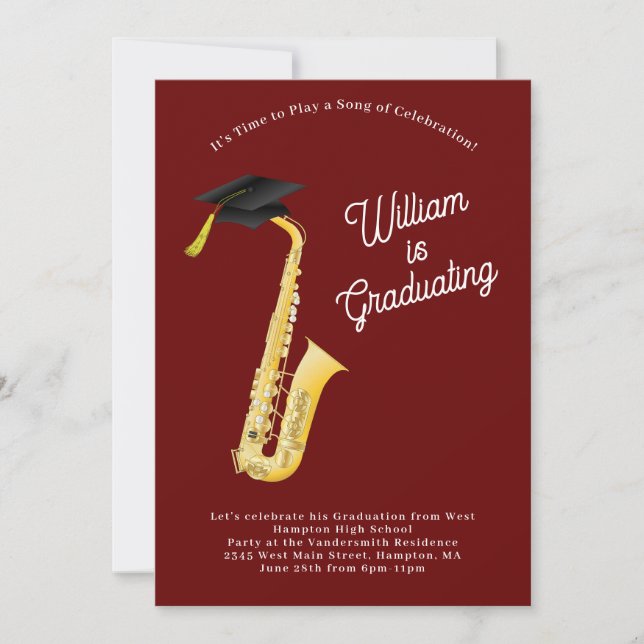 Saxophone Musician Graduation Party Music Einladung (Vorderseite)