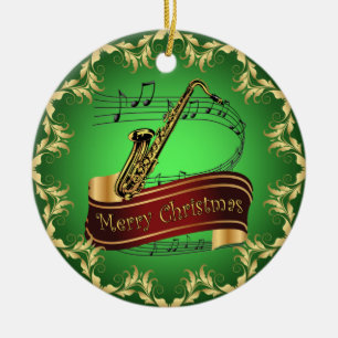 Saxophone ~ Musikalische Scroll ~ Frohe Weihnachte Keramik Ornament
