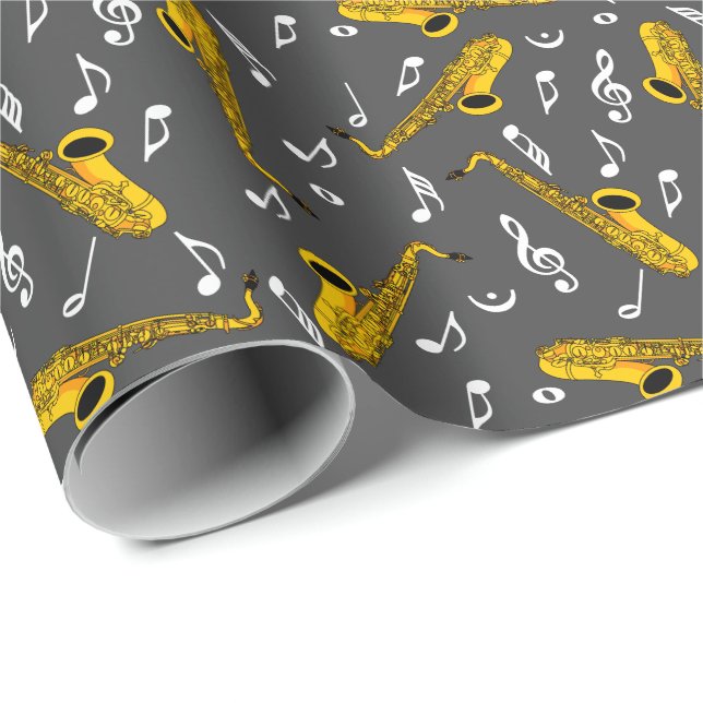 Saxophone Musiknote Pattern Geschenkpapier (Rolleneckpunkt)