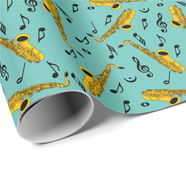 Saxophone Musiknote Pattern Geschenkpapier (Rolleneckpunkt)