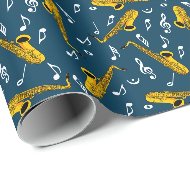Saxophone Musiknote Pattern Geschenkpapier (Rolleneckpunkt)