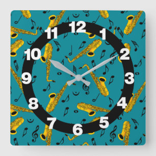 Saxophone Musiknote Pattern Quadratische Wanduhr