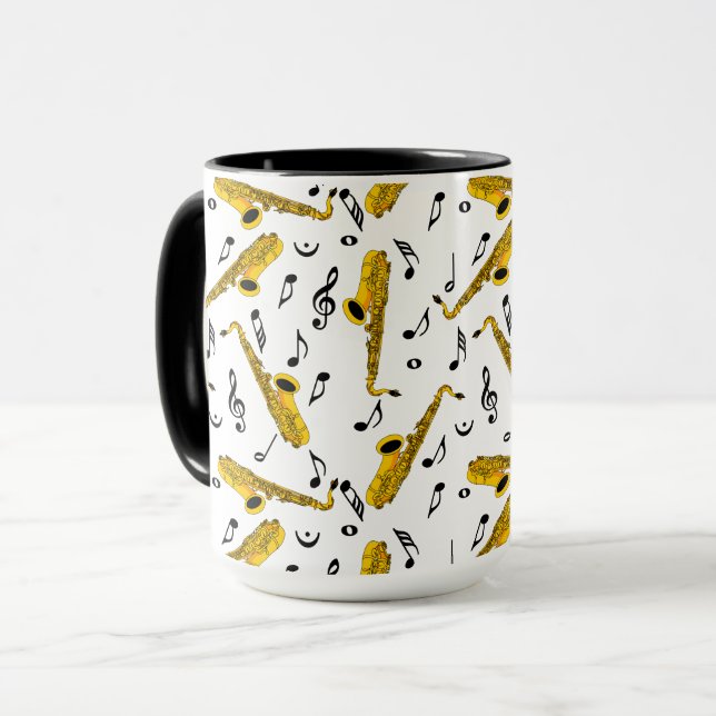 Saxophone Musiknote Pattern Tasse (Vorderseite Links)