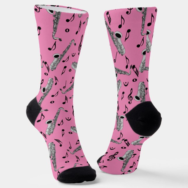 Saxophone Musiknoten Rosa Socken (Gewinkelt)