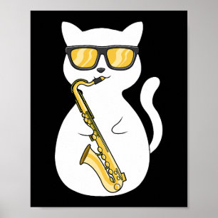 Saxophone Player Cat Lover Saxophonist Moon Jazz M Poster