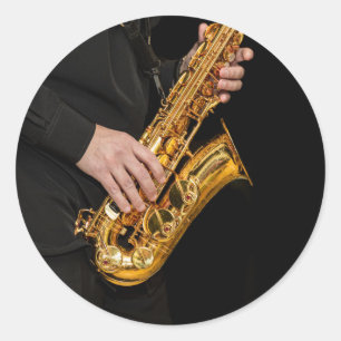 Saxophone Player Hands Klassischer Rundaufkleber Runder Aufkleber