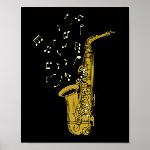 Saxophone Player Jazz Musiknoten Sachsophonist Sax Poster