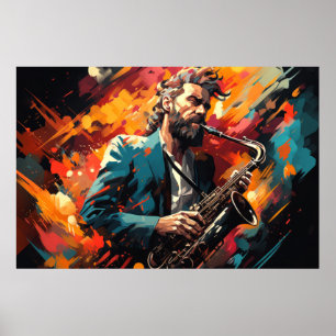 Saxophone Player Music Malerei Abstrakt Art Deco Poster
