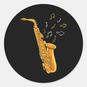 Saxophone Player Musical Notes Saxophonist Jazz Mu Runder Aufkleber
