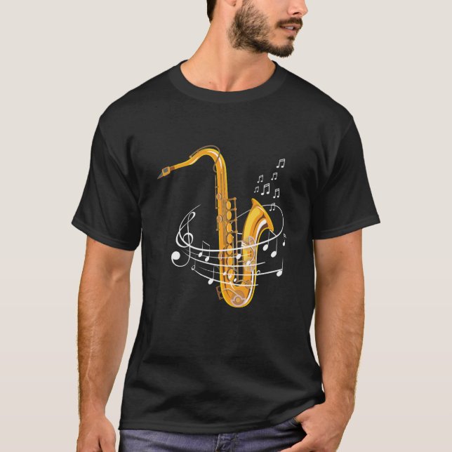 Saxophone Sheet Notes Saxophon Reed Woodwing Jazz T-Shirt (Vorderseite)