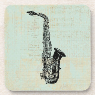 Saxophone Vintage Grüne Musik Kunst Getränkeuntersetzer