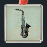 Saxophone Vintage Grüne Musik Kunst Ornament Aus Metall<br><div class="desc">Eine Saxophone-Illustration aus alter antiker Kunst mit klassischem grünem Musikpapier-Hintergrund. Das ist ein tolles Geschenk für alle,  die Lieben haben.</div>