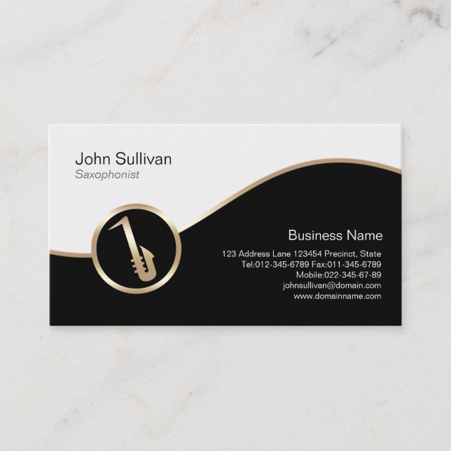 Saxophonist Business Card Gold Saxophon Icon Visitenkarte (Vorderseite)