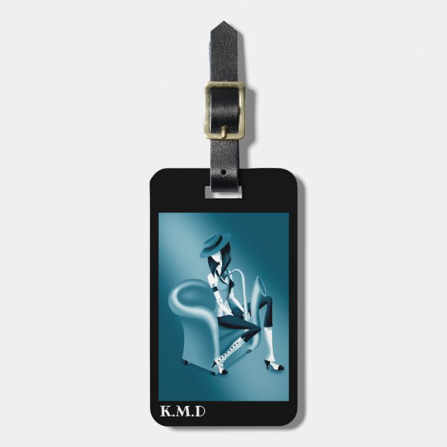 Saxophonist - Gepäcktag mit Vintagem Jazz-Flair Gepäckanhänger (Vorderseite vertikal)