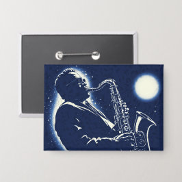 Saxophonist Jazz Blues Musiker Noten Blau Button