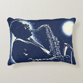 Saxophonist Jazz Blues Musiker Noten Blau Dekokissen