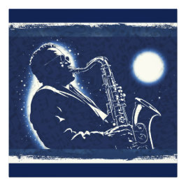 Saxophonist Jazz Blues Musiker Noten Blau Fotodruck