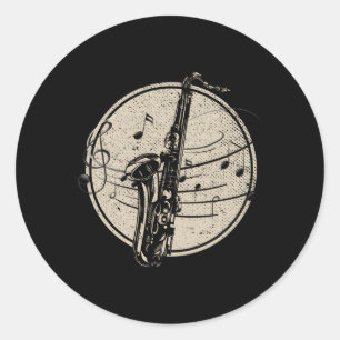 Saxophonist Musiknotens Jazz Musiker Saxophon Runder Aufkleber