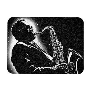 Saxophonspieler im Grafikstil der 50er Jahre in Sc Magnet