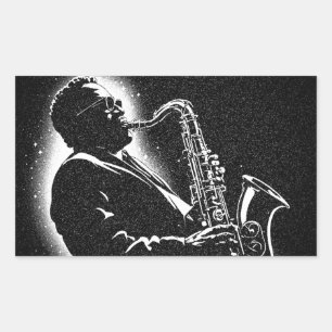 Saxophonspieler im Grafikstil der 50er Jahre in Sc Rechteckiger Aufkleber