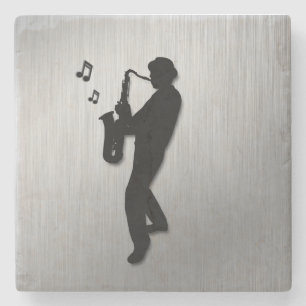Saxophonspieler Silber Steinuntersetzer