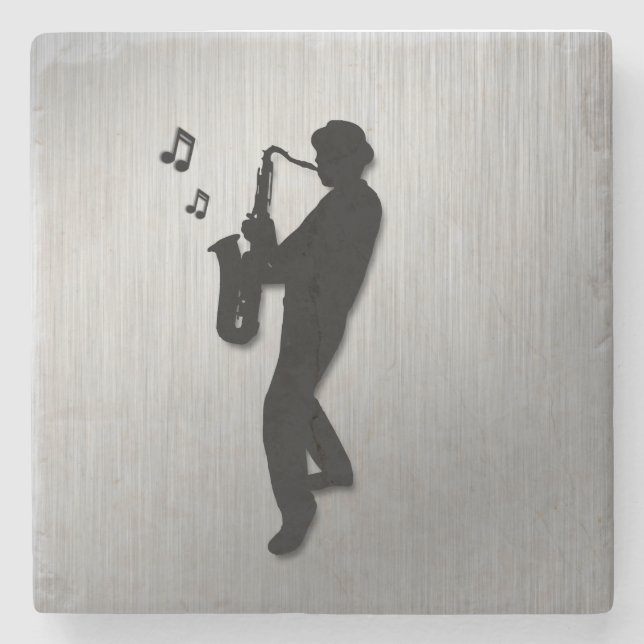 Saxophonspieler Silber Steinuntersetzer (Vorderseite)