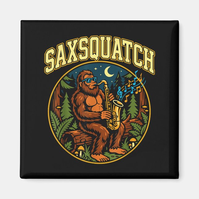 Saxsquatch Bigfoot Saxophone Player Jazz Music Hum Magnet (Vorne)