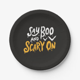 Say Boo und Beängstigend on | Witziges Halloween-P Pappteller