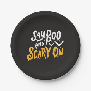 Say Boo und Beängstigend on   Witziges Halloween-P Pappteller