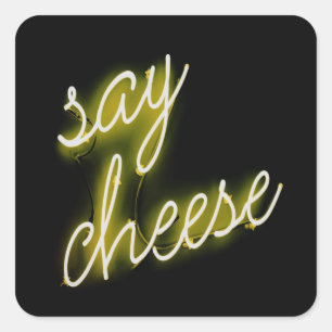 Say Cheese Neon Lights Quadratischer Aufkleber