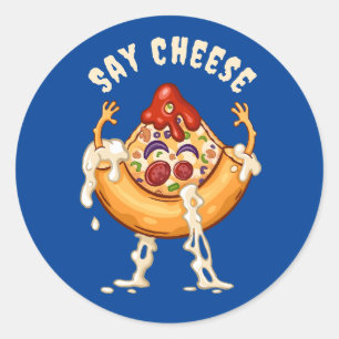 Say Cheese Pizza Slice Character Runder Aufkleber