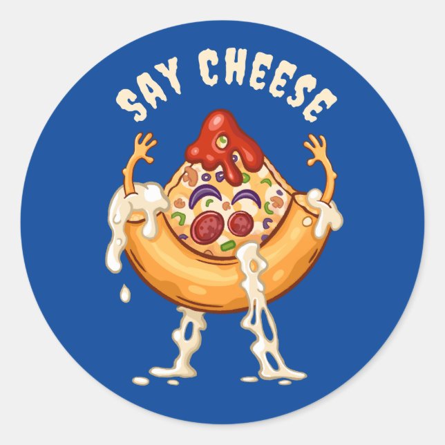 Say Cheese Pizza Slice Character Runder Aufkleber (Vorderseite)