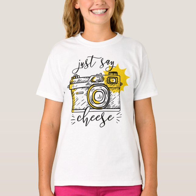 "Say Cheese" Retro Camera Fotograf Fotografie T-Shirt (Vorderseite)