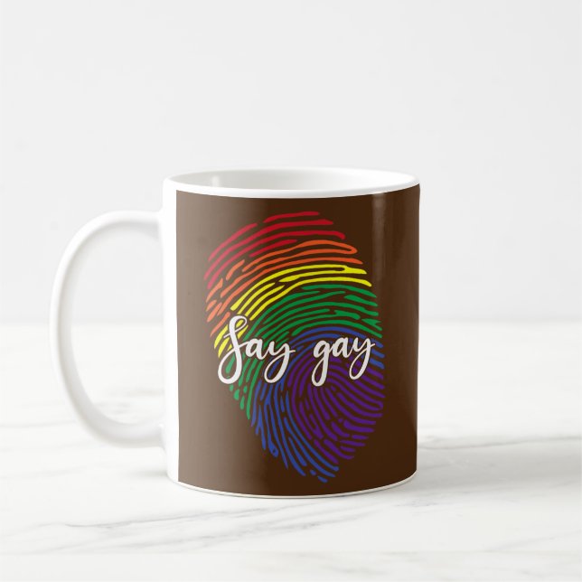 Say Gay Finger Print DNA LGBTQ Rainbow Flag Pride Kaffeetasse (Links)