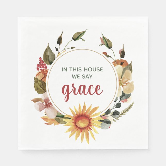 Say Grace Fall Watercolor Wreath Serviette (Vorderseite)