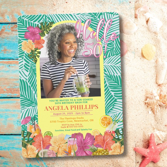 Say Hello To Fun In The Sun Birthday Invitation Einladung (Tropical Photo Birthday Party Invite )