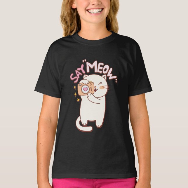 Say Meow Funny Niedlich T-Shirt (Vorderseite)