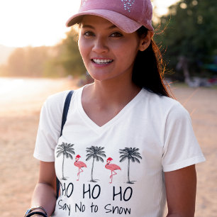 Say No to Snow Funny Beach Christmas Flamingos T-Shirt