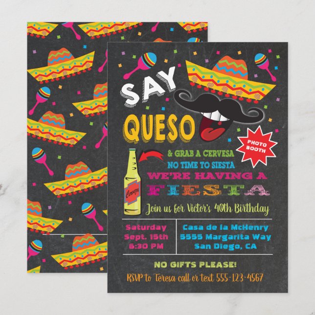Say Queso Mexican Fiesta Party Einladung (Vorne/Hinten)