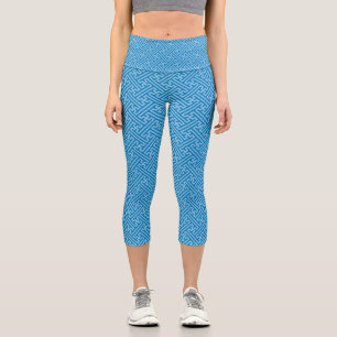 Sayagata Muster, Japanisch, Blau und Baby Blue Capri Leggings