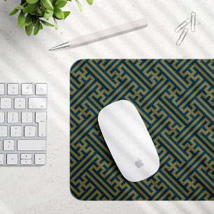 Sayagata Muster, Japanisch, Gold und Navy Blue Mousepad